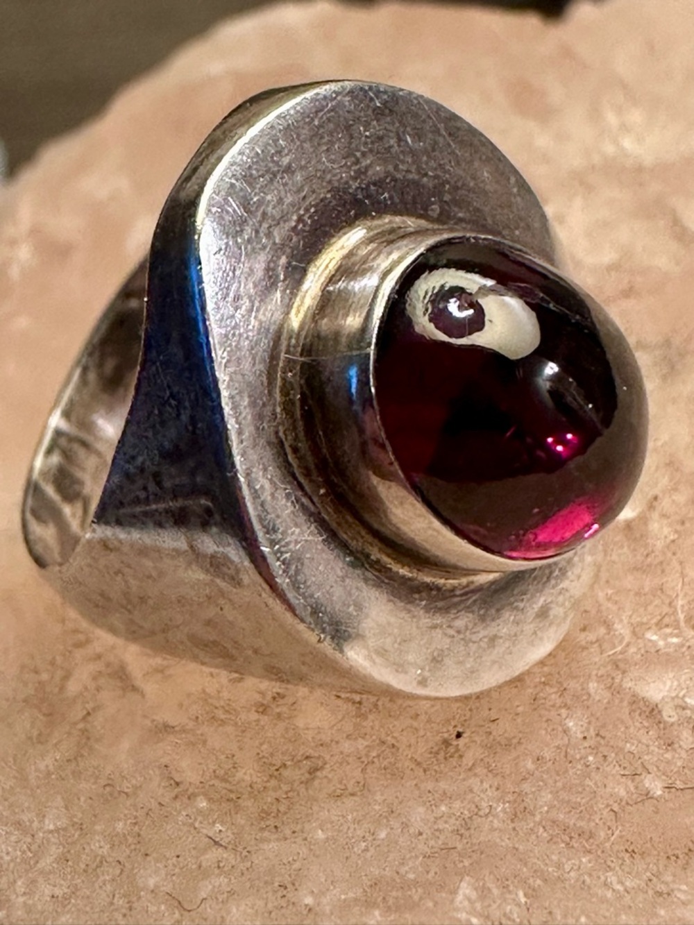 Silver Women’s Ring with Deep Red Stone